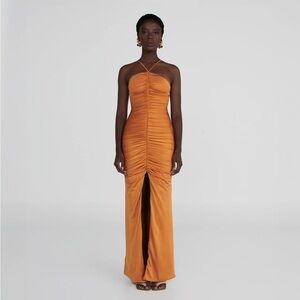 Maygel Coronel Marquesa Maxi Sheath Halter Neck Dress Orange